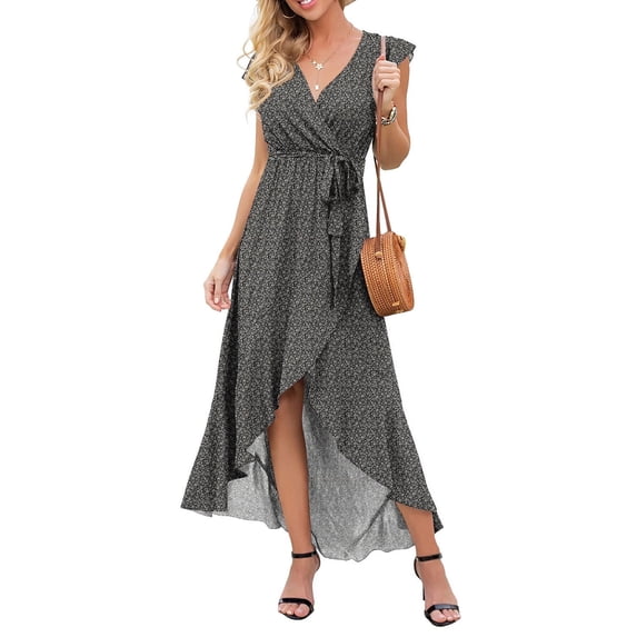 Aiyino Women's Summer Floral Print Cross V Neck Casual Comfort Dress Bohemian Long Dresses