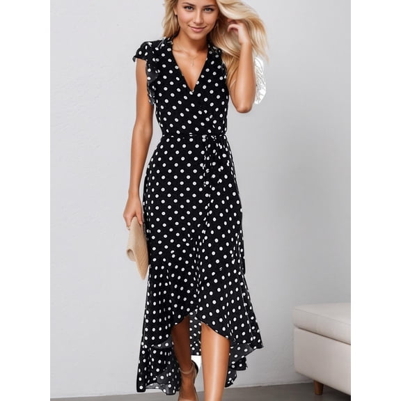 Aiyino Women's Summer Floral Print Cross V Neck Casual Comfort Dress Bohemian Long Dresses