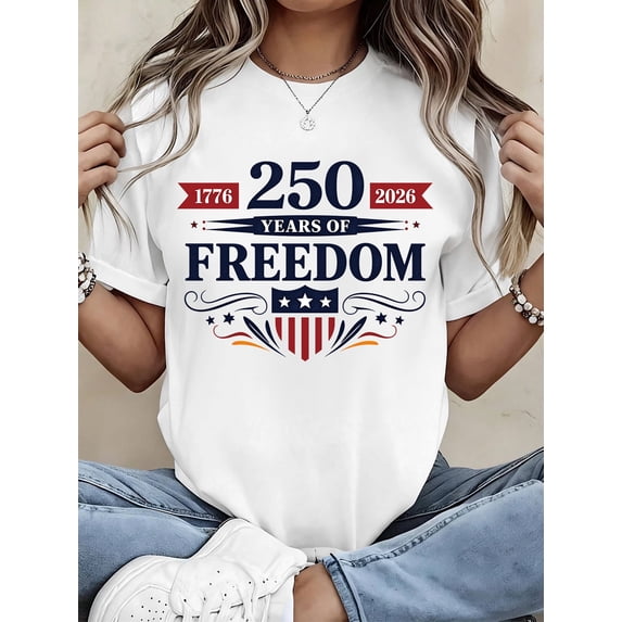 Aiyino Women's 250th Anniversary 1776-2026 Patriotic T-Shirt,100% Cotton USA Flag Tee, Short Sleeve 4th of July Shirt Plus Size
