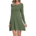 thumbnail image 1 of Aiyino Women's T-Shirt Dresses Long Sleeve Plain Flowy Women Midi Dress with Pocket Green, 1 of 7