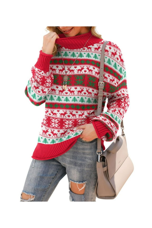 Women's Turtleneck Batwing Sleeve Loose Oversized Chunky Knitted Pullover Sweater Jumper Tops for Christmas, parties, holidays, New Year