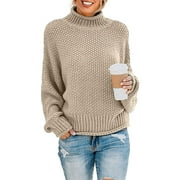 Aiyino Women's Turtleneck Batwing Sleeve Loose Oversized Chunky Knitted Pullover Sweater Jumper Tops