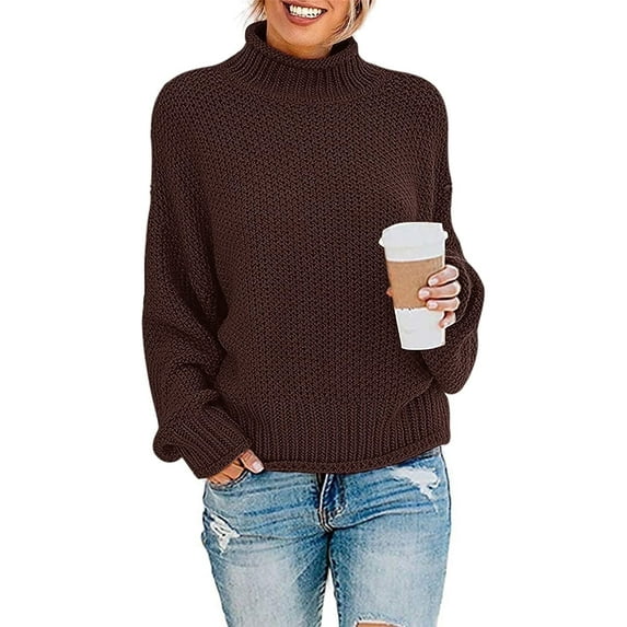 Aiyino Women's Turtleneck Batwing Sleeve Loose Oversized Chunky Knitted Pullover Sweater Jumper Tops