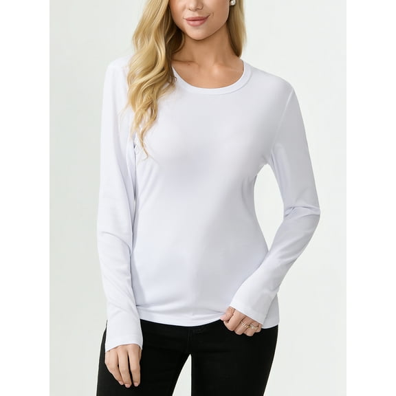 Aiyino Womens Basic Shirts Ribbed Long Sleeve Blouses Crewneck Casual Slim Fitted Knit Tops，White L