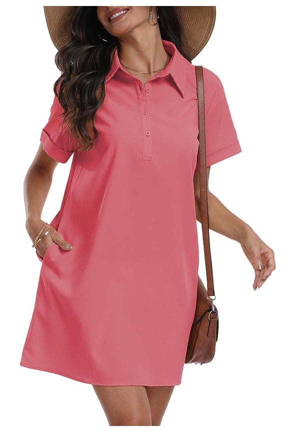 Womens Linen Shirt Dress Summer Casual Short Sleeve Button Down Mini Dresses Beach Cover Up Shirts with Pockets