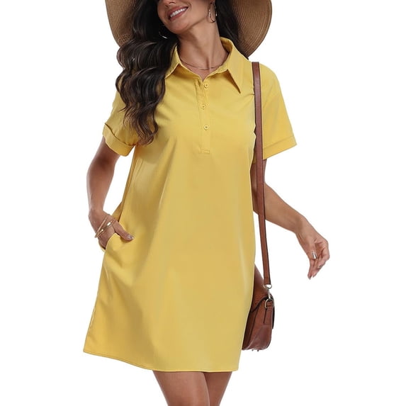 Aiyino Womens Linen Shirt Dress Summer Casual Short Sleeve Button Down Mini Dresses Beach Cover Up Shirts with Pockets