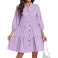 thumbnail image 1 of Aiyino Womens Plaid Button Down Shirt Dress V Neck Tunic Dress Pull Sleeve Ruffle Summer Casual Mini Dress, 1 of 8
