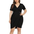 thumbnail image 1 of Aiyino Womens Plus Size Short Sleeve Deep V Neck Bodycon Wrap Dress with Front Slit, 1 of 6