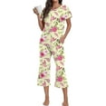 thumbnail image 1 of Aiyino Womens Pyjama Sets Floral Print Short Sleeve Round Neck Sleepwear Top and Pants 2 Piece Lounge Wear Sets with Pockets,XXL Apricot Pink Flower, 1 of 9