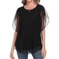 thumbnail image 1 of Aiyino Womens Ruffle 3/4 Sleeve Mesh Blouses Loose Flowy Tops Stretchy Shirts，Black, 1 of 7