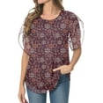 thumbnail image 1 of Aiyino Womens Ruffle 3/4 Sleeve Mesh Blouses Plus Size Loose Flowy Tops Stretchy Shirts，Floral Dark Red, 1 of 7