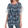 thumbnail image 1 of Aiyino Womens Ruffle 3/4 Sleeve Mesh Blouses Loose Flowy Tops Stretchy Shirts，Floral Grey Blue, 1 of 8