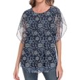 thumbnail image 1 of Aiyino Womens Ruffle 3/4 Sleeve Mesh Blouses Loose Flowy Tops Stretchy Shirts，Floral Navy Blue, 1 of 8