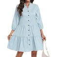 thumbnail image 1 of Aiyino Womens Plaid Button Down Shirt Dress V Neck Tunic Dress Pull Sleeve Ruffle Summer Casual Mini Dress, 1 of 8