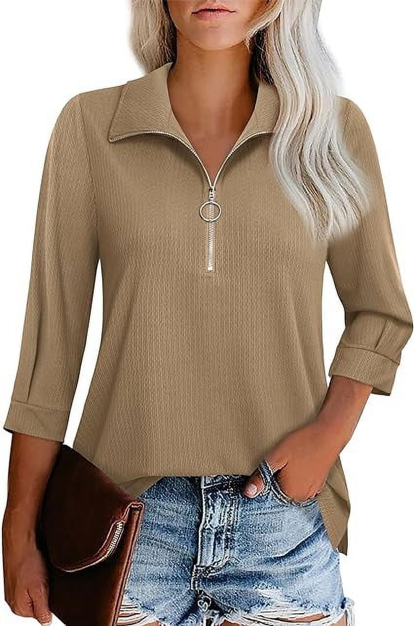 Aiyino Womens Tops Casual 3/4 Length Sleeve V Neck Shirts and Blouses ...