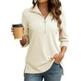 thumbnail image 1 of Aiyino Womens Tops Casual 3/4 Length Sleeve V Neck Shirts and Blouses Zipper Collar Women Polo Shirts, 1 of 8