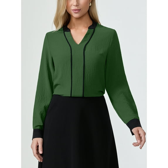Aiyino Womens Tops Blouses Long Sleeve Shirt Dressy Casual Business Work Shirts Clothes,Army Green XL