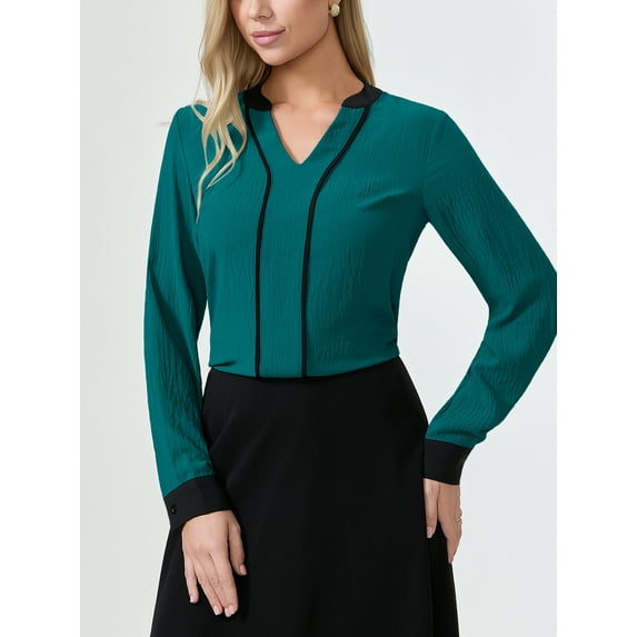 Aiyino Womens Tops Blouses Long Sleeve Shirt Dressy Casual Business Work Shirts Clothes,Blue XXL