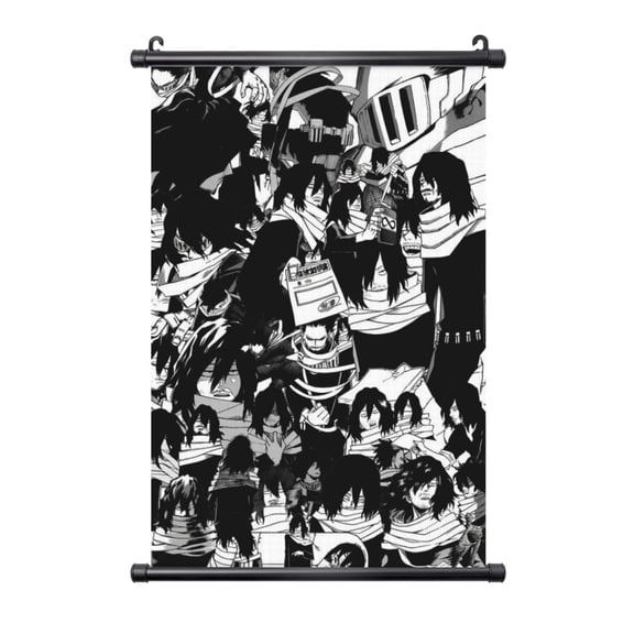 Aizawa Shota Hanging Poster, Black Plastic Shaft Wall Hanging Posters Scroll Hanger, Canvas Artwork Wall Art Painting Decor for Living Room Bedroom Office 16"X24"