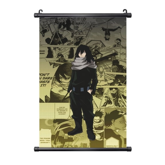Aizawa Shota Hanging Poster, Black Plastic Shaft Wall Hanging Posters Scroll Hanger, Canvas Artwork Wall Art Painting Decor for Living Room Bedroom Office 16"X24"
