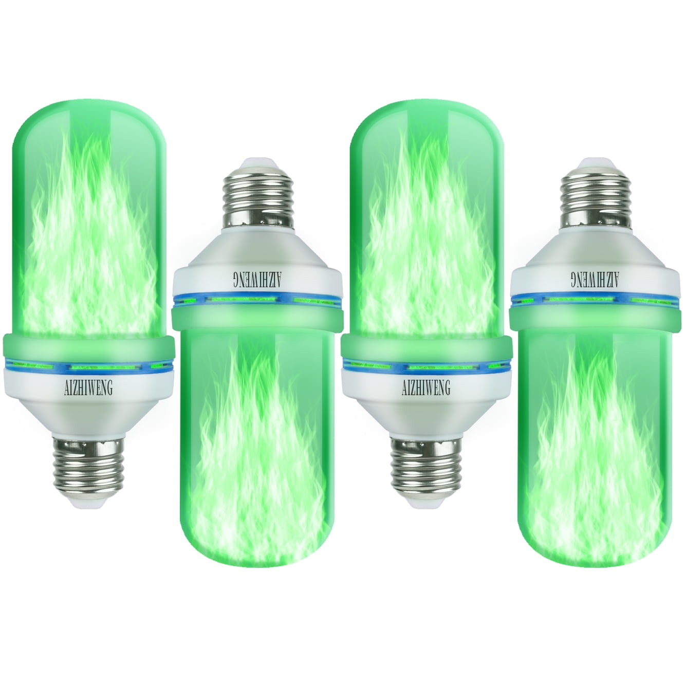 Aizhiweng LED Light Bulb, 5watts A19 Decorative Flame Lamp E26 Medium Base, 4-Pack Green