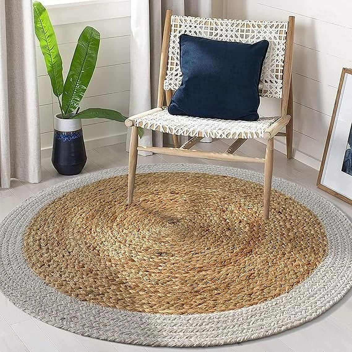 Aizza Trends Hand Woven Braided Natural Jute Round Floor Area Rug