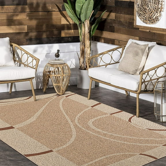 Ajahrug 4x6ft Warm Natural Faux Jute Rug – Contemporary Abstract Design Area Rug for Patio, Entryway, or Balcony, Washable with Non-Slip Backing