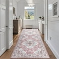 thumbnail image 1 of Wondiair 2'x6' Runner Rug, Vintage Persian Medallion Design, Machine Washable Soft Non-Slip Low Pile Carpet for Hallway / Entryway / Kitchen, Rose Pink Ivory, 1 of 10