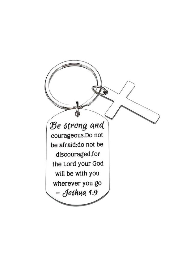 Bible Verse Keychain, Be Strong and Courageous Cross Keychain, Christian Gifts Inspirational Key Chain, Gifts for Family, Friend, Birthday, Christmas, Thanksgiving