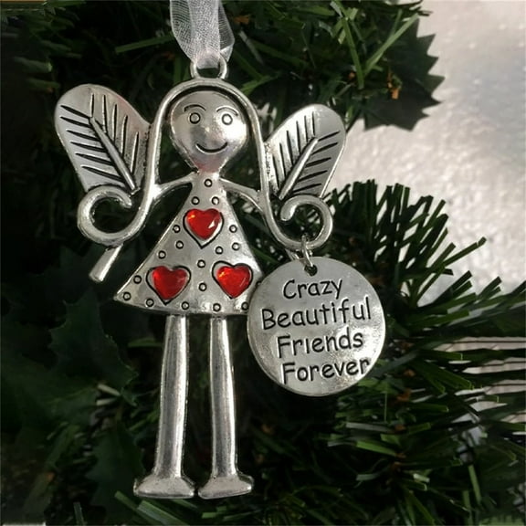 Ajauxi Crazy Beautiful Friends forever-Angel Ornament, Christmas Angel Friendship Ornaments Gift, Metal Christmas Tree Hanging Ornaments, Friendship Gift for Friends