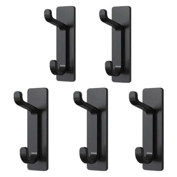 Ajauxi Self-Adhesive Coat Hooks for Hanging, Stainless Double Wall Hook for Towel, Backpack, Hat, Sturdy Metal Hanger for Bathroom, Bedroom, Door, Wall Mounted, 5-Pack