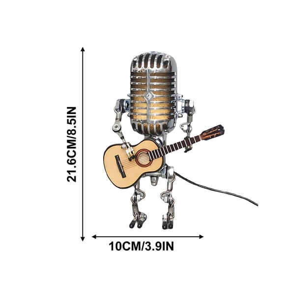Ajauxi Vintage Microphone Guitar Robot Lamp, Funny Robot Table Lamp, Cool Cute Retro Metal Mini Size Night Light Table Lamp, Adjustable Brightness for Bedroom Desk Home Decor