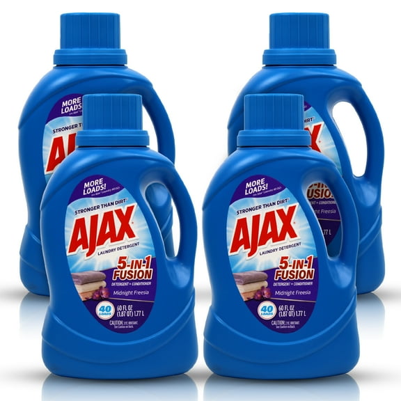 Ajax 5-in-1 Fusion Liquid Laundry Detergent – Totally Awesome Cleaner with Deep Clean Power, Odor & Stain Remover, Fabric Conditioner, HE Compatible, Midnight Freesia, 60oz (Pack of 4), 160 Loads