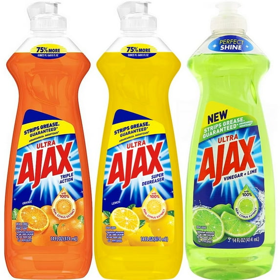 Ajax Dish Soap - Super Degreaser 14 FL OZ (Lemon, Orange, Lime) ( Variety Pack of 3) 1 of Each - Packaged by Gaudum