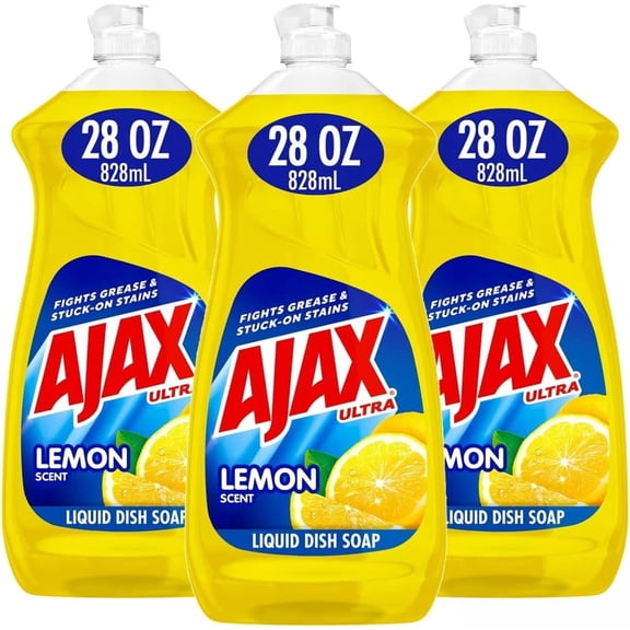 Ajax Dishwashing Liquid Dish Soap, 28 Ounce (Pack of 3, 84 Ounces Total), Lemon Scent Super Degreaser and Cleaner, All Purpose Cleanser
