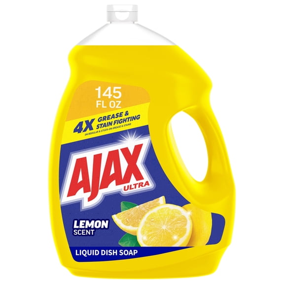 Ajax Ultra Liquid Dish Soap, Super Degreaser, Mess-Free, Easy-Flip Cap, Lemon Scent, 145 fl oz