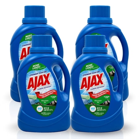 Ajax Mountain Air Liquid Laundry Detergent – Totally Awesome Cleaner with Deep Clean Power, Stain & Odor Remover, HE Compatible, 60oz (Pack of 4), 160 Loads, Long-Lasting Fresh Scent