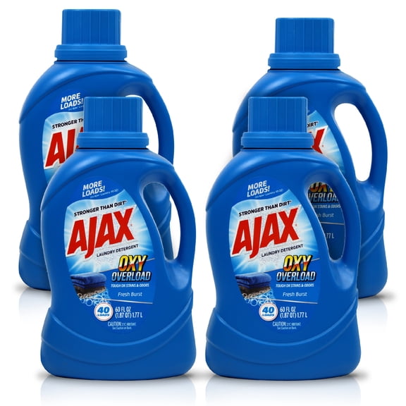 Ajax Oxy Overload Liquid Laundry Detergent, 60oz (Pack of 4) Totally Awesome Cleaner with Deep Cleaning, Stain & Odor Removing power, HE Compatible, 160 Loads, Fresh Burst Scent