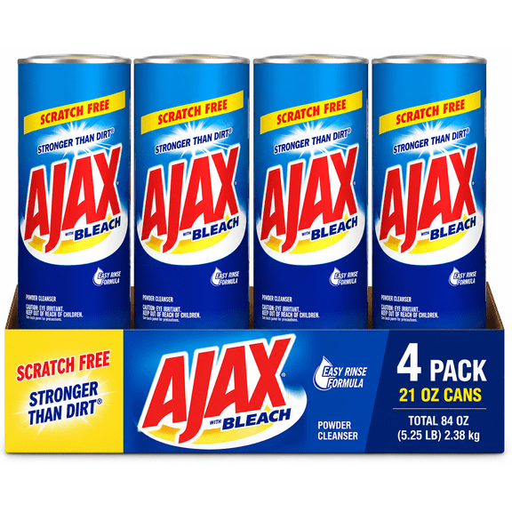 Ajax Powder Cleanser with Bleach, Scratch Free Cleaning Powder, Easy Rinse Formula, 21 oz Can, Pack of 4