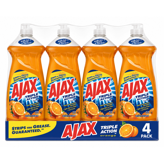 Ajax Triple Action Orange Dishwashing Liquid, 4 Pack, 28 fl oz Bottles