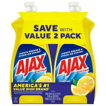Ajax Ultra Liquid Dish Soap Lemon Scent, Super Degreaser, 28 oz Bottle, 2 Pack