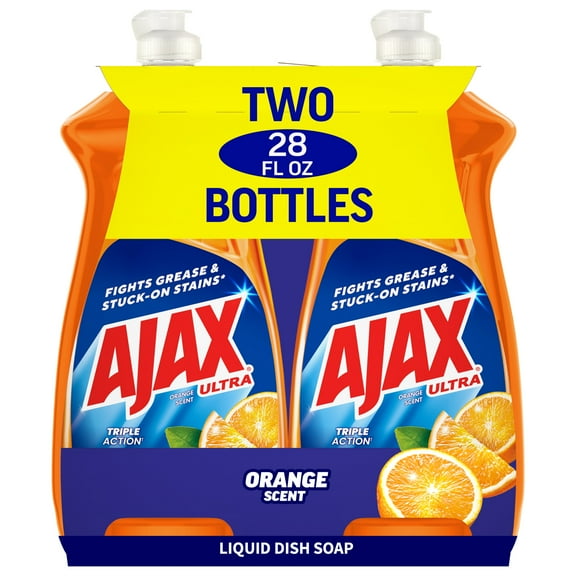 Ajax Ultra Liquid Dish Soap Orange Scent, Triple Action, 28 oz Bottle, 2 Pack