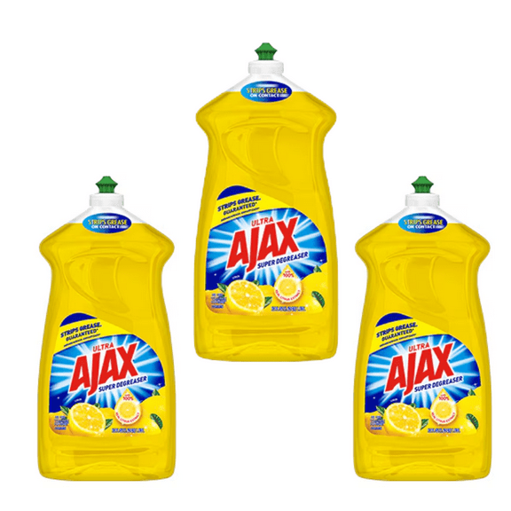 Ajax Ultra Super Degreaser Dishwashing Liquid Soap, Lemon Scent,(  3  X  52 fl oz)  3 Pack  Bottles
