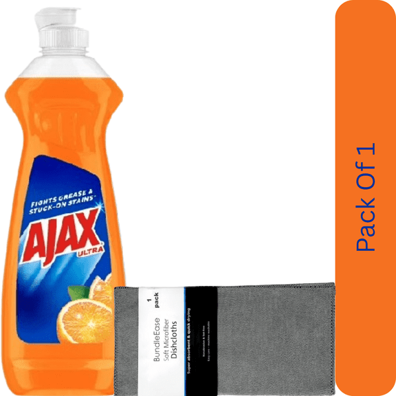 Ajax Ultra Triple Action Dishwashing Liquid, Orange Scent, 12.4 fl oz with Microfiber Solid Color Dishcloth by BundleEase