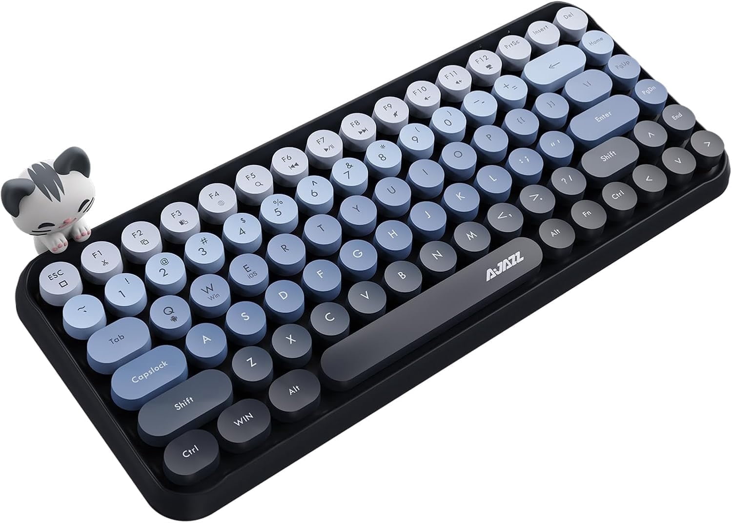 Ajazz 308i Retro Wireless Bluetooth Silent Computer Keyboard with Round Punk Compact 84 Keys, Lightweight, Matte Texture for PC, Laptop - Blue