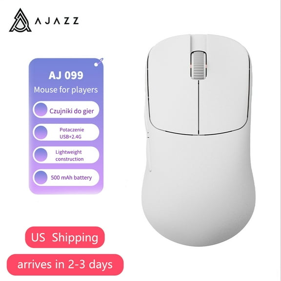 Ajazz AJ099 White Ergonomic Wireless Mouse Lightweight 2.4G USB Optical 12000DPI PAW3311 OEM Custom Design Gaming Mouse