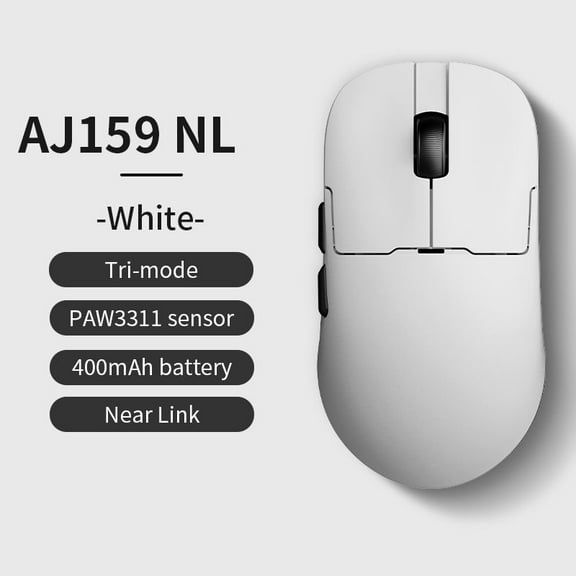 Ajazz AJ159 NL New NearLink Edition Gaming Mouse Original Phase PAW3311 Ultra Long Life 400mAh Battery White