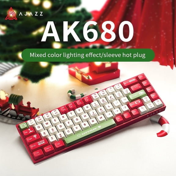 Ajazz AK680 60% 2.4G+BT 5.0 Dual-mode Mechanical Gaming Keyboard, Fully Anti-Ghosting with UV Printing & EVA Sound Control, Red