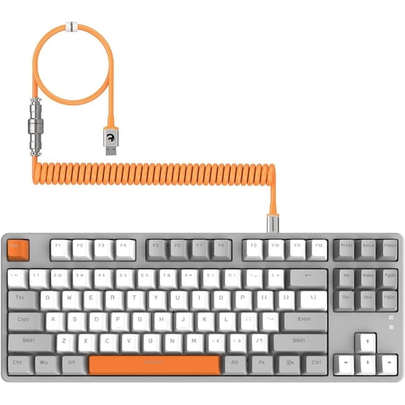 Ajazz AK873 Wired Hot Swappable Mechanical Keyboard, Coiled Cable, 22 RGB Backlit, Classic 3 Color PBT Floating Keycaps, 87% Keyboard with Detachable Magnet Cover, Custom DIY Keyboard
