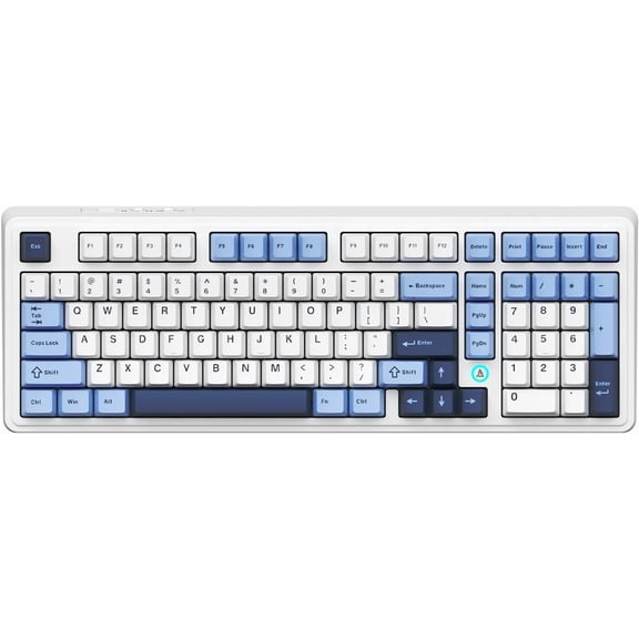 Ajazz AK980 Blue White Mechanical Gaming Keyboard,Tri-Mode BT5.0/2.4GHz/-C Hot Swappable Backlit Computer Gaming Keyboards for PC/Tablet/PS/
